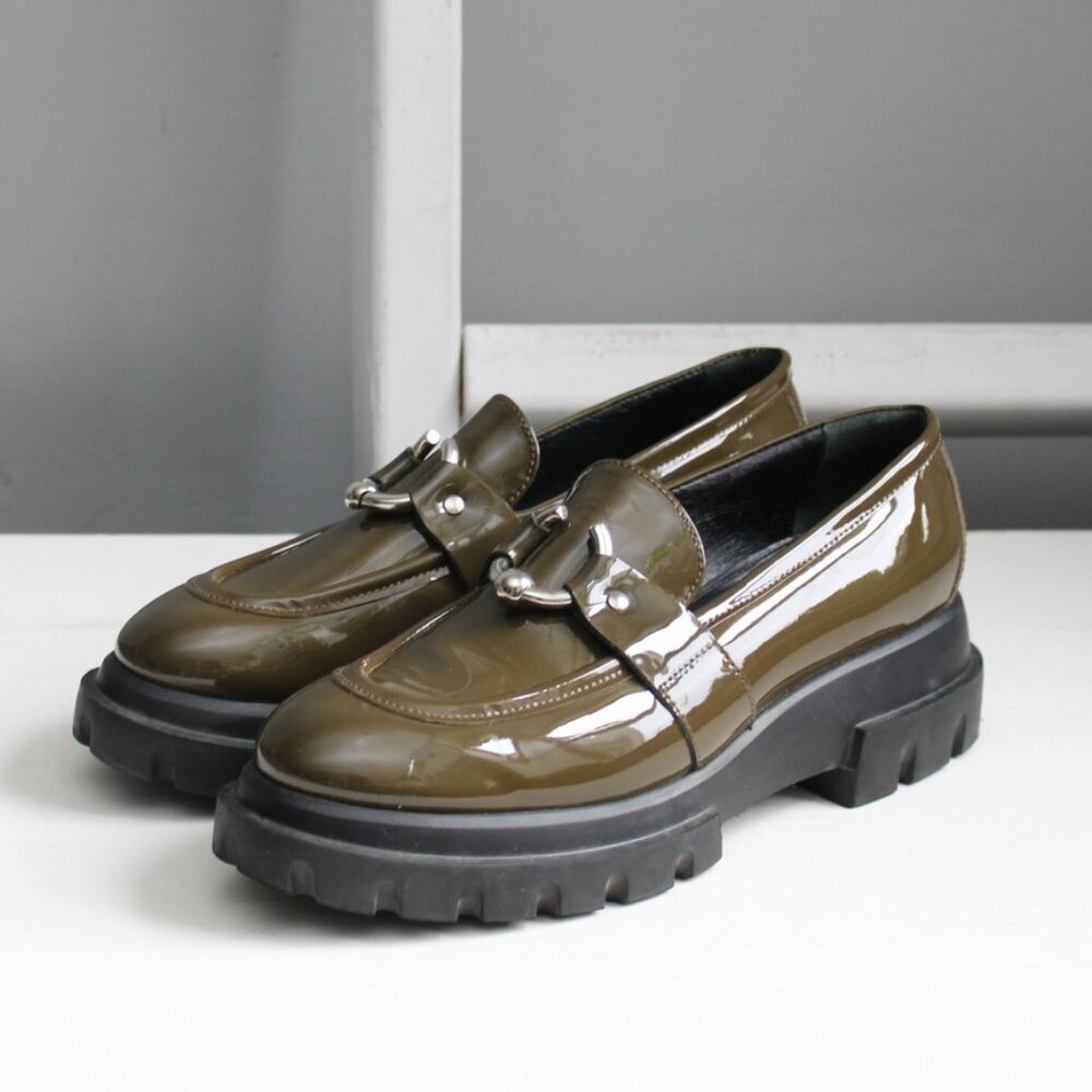 AGL Green Patent Leather Monique Bit Chunky Platform Loafers Size 41 EU / 11 US - Picture 2 of 10